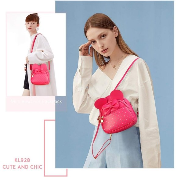 Bowknot Polka Dot Mini Backpack And Convertible Shoulder Bag Purse for Women - Picture 6 of 7